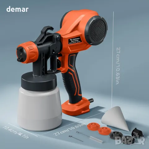 Tilswall Alien 500W пръскачка за боядисване HVLP с 4 дюзи и 3 схеми на пръскане, 100 DIN-s, снимка 9 - Други стоки за дома - 48418964