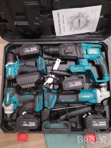 Безчеткови акумулаторни машини 4 в 1 винтоверт гайковерт ъглошлайф перфоратор с четири батерии ., снимка 10 - Други инструменти - 51357395