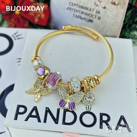 промоция гривна pandora с пеперуди медицинска стомана 18 карата златно покритие