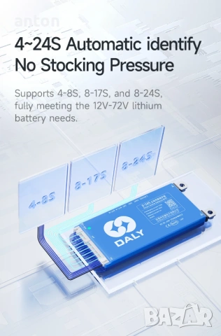 DALY BMS 150A 4s 8s Bluetooth LFP LiFePO4 lithium solar контролер литиева соларна батерия акумулатор, снимка 9 - Друга електроника - 53633027