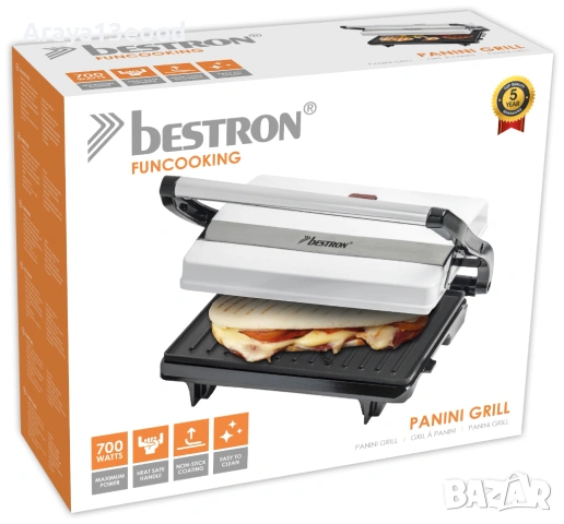 Bestron Panini APM123W Грил за сандвичи и тостери с незалепващо покритие 700 W, бял, снимка 8 - Тостери - 53825879