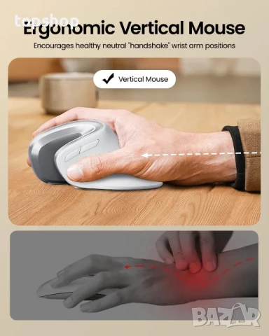 НОВА ергономична безжична мишка ProtoArc, EM11 NL, 2,4 GHz за Windows, Mac OS, бяла, снимка 3 - Клавиатури и мишки - 50552341