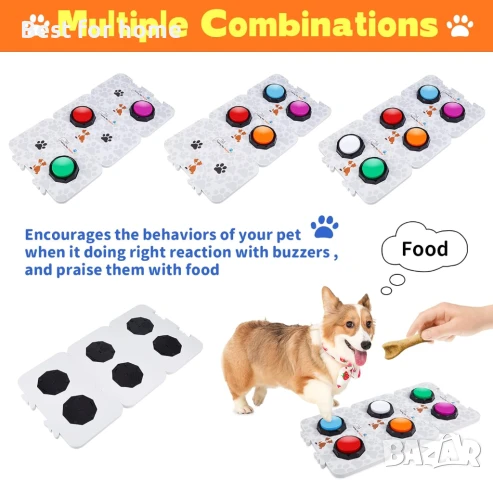 PWEZON Комплект от 6 записващи се бутони за обучение на кучета с 3 подложки, снимка 4 - За кучета - 50503863