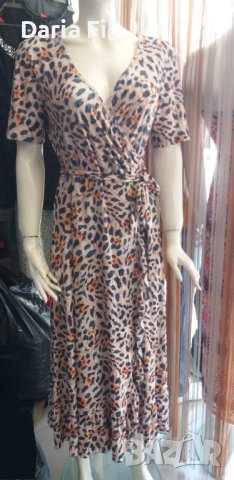 Дълга рокля с леопардов принт тип "прегърни ме", снимка 1