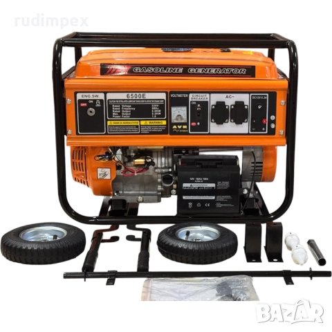 Генератор за ток 5.5 kW, бензинов, монофазен, AVR, електрически стартер, 100% медни намотки, с колел, снимка 2 - Други машини и части - 51967368