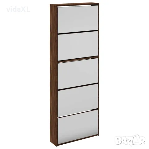 vidaXL Шкаф за обувки с огледало, 5 нива, кафяв дъб, 63x17x169,5 см