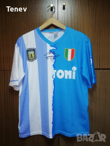 Maradona Napoli Argentina автограф подпис тениска фланелка Наполи Аржентина Марадона размер L футбол, снимка 2 - Тениски - 52852342