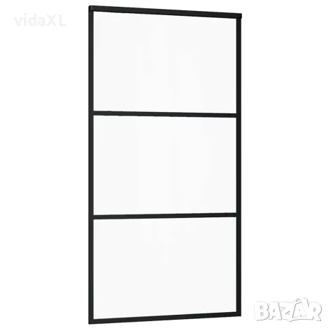 vidaXL Плъзгаща се врата с механизъм черна 102x205 см ESG стъкло, снимка 5 - Интериорни врати - 56147127