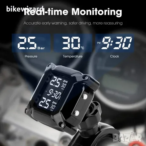 TPMS Система за следене на налягането в гумите за мотоциклети с LCD дисплей и сензори НОВО, снимка 2 - Аксесоари и консумативи - 55995122
