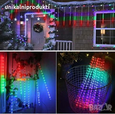 Коледни новогодишни лампички падащ сняг 3м х 50см 8бр. с изстрелваща се светлина многоцветни, снимка 3 - Лед осветление - 52240213