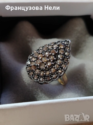 Диаманти, диаманти... Целият в диаманти💕 Винтидж съкровище. Златен ринг 12 к /500/ърна корона 925 и, снимка 2 - Пръстени - 53735943