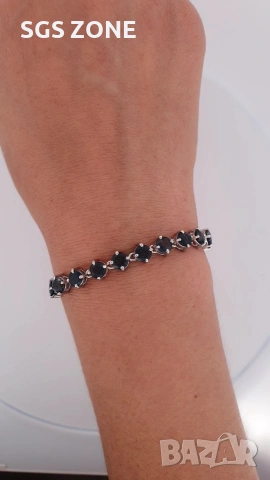 Тенис гривна с лондонски топаз с универсален размер от Тайланд, снимка 4 - Гривни - 53351690