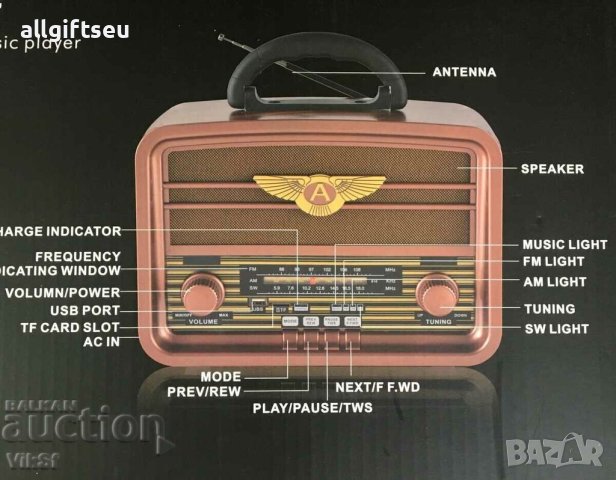 Ретро винтидж акумулаторно радио Golon RX-BT939 Bluetooth,Usb, Sd, FМ, АМ, SW, снимка 2 - Радиокасетофони, транзистори - 41457169