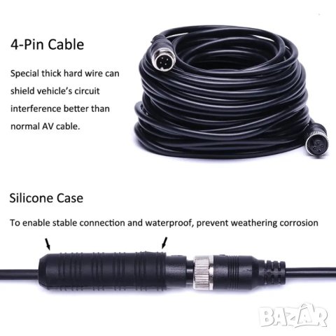 4 пина кабел за камера, 4 pin, 10, 20, метра, четири пинов, BNC за монитор, камери, видеорегистратор, снимка 5 - Други - 41459799