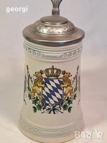 немска порцеланова халба WMF с калаен похлупак 24/4, снимка 2 - Антикварни и старинни предмети - 49525135