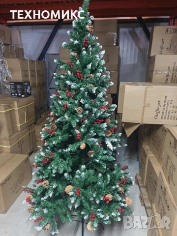 Изкуствена коледна елха декорирана с шишарки и горски плодове, зелена,, снимка 10 - Декорация за дома - 52348433