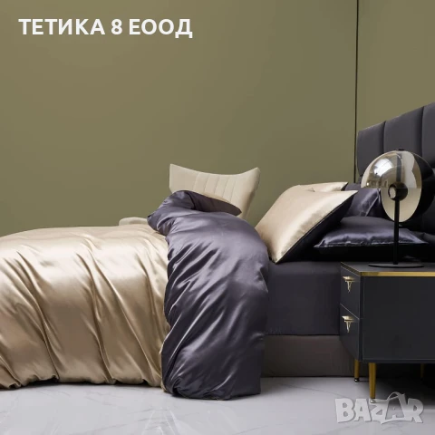 Спален комплект сатен, Златисто бежово-Тъмносив, 1 калъфка 65х65, снимка 3 - Спално бельо - 51169922