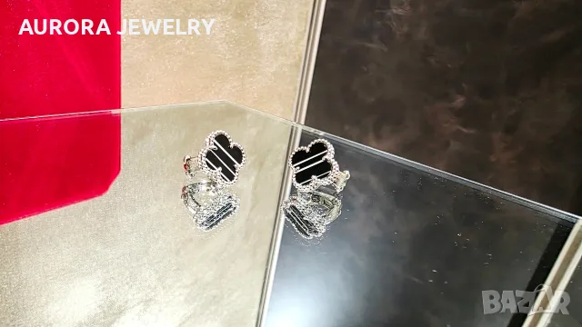 Van Cleef & Arpels VCA Silver Veined Black Onyx Vintage Alhambra Clips Дамски Обеци, снимка 7 - Обеци - 56220384