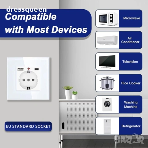 4624 Двоен стенен контакт с бързо зареждане: USB-C и USB-A за телефон и таблет, снимка 5 - Други стоки за дома - 53822668