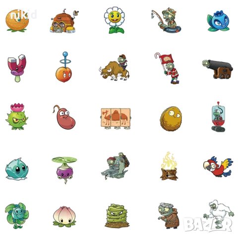 50 бр Зомбита срещу растения Plants vs Zombies самозалепващи лепенки стикери украса картонена торта, снимка 8 - Други - 29572356