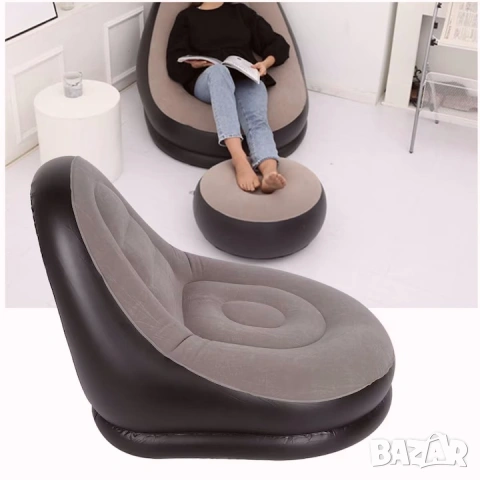 Супер цена! Нов надуваем фотьойл/кресло с табуретка и помпа, Винил+пуф, снимка 5 - Дивани и мека мебел - 53639340