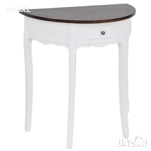 vidaXL Конзолна маса с чекмедже и кафяв плот, полукръгла(SKU: 241531)