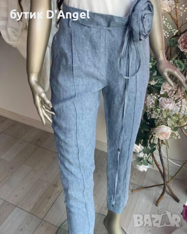 АVIN Панталон в нежно син цвят от лен с колан роза, снимка 2 - Панталони - 50046154