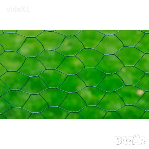 vidaXL Оградна мрежа стомана хексагонална 1x25 м тъмнозелена, снимка 4 - Огради и мрежи - 56145970
