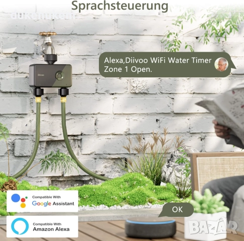 WiFi Смарт таймер с 2 изхода, 60 м обхват, RFID технология, Alexa/Google, снимка 4 - Напояване - 52545479