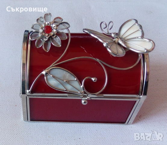 Стъклена кутия за бижута - стъкло, метал, снимка 3 - Други - 51460470