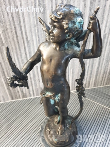 40см-3кг Moreau статуетка/стара френска бронзова скулптура/фигура на ангел-купидон, снимка 5 - Статуетки - 52967586