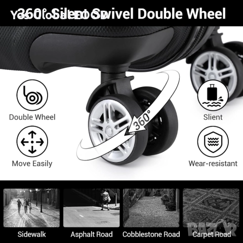 KONO твърд куфар на колелца 36 л с TSA ключалка черен, снимка 5 - Куфари - 52332907