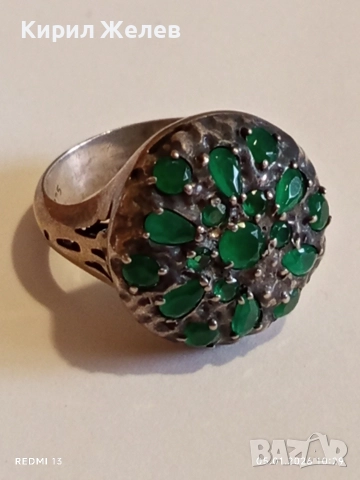 Винтидж Етно стил сребърен пръстен с Смарагди майсторска ръчна изработка 51823, снимка 11 - Пръстени - 52983219