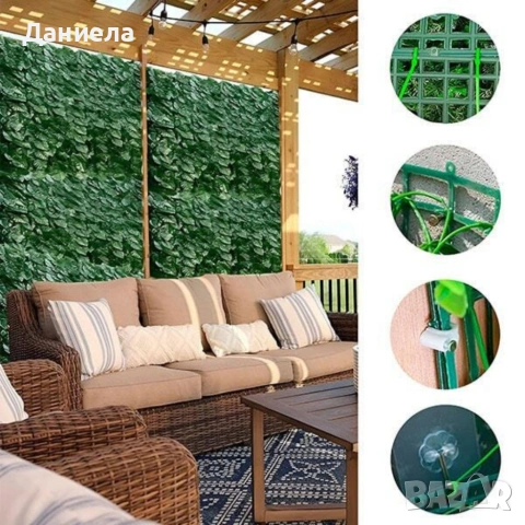 Ограда от зелени листа - панел за уединение с реалистичен вид 3 x 0,5 м, снимка 6 - Градински мебели, декорация  - 53566676