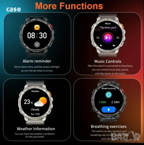 Смарт часовник 1.7инча голям HD дисплей с голяма батерия 1100mah и много функции, снимка 7 - Мъжки - 53873601