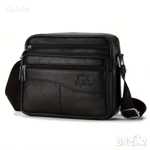 Дизайнерска, Мъжка правоъгълна кожена чантичка за през рамо /Черна естест.кожа!, снимка 2 - Чанти - 50356143