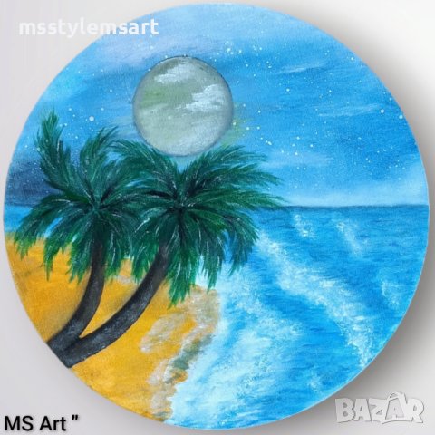 Оазис " Кръгла маслена картина , снимка 1