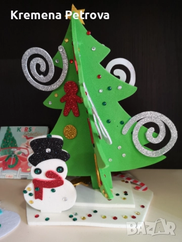Направи си сам - коледна елха и снежен човек на поставка, картичка и три играчки за закачане на елха, снимка 3 - Декорация за дома - 52646172