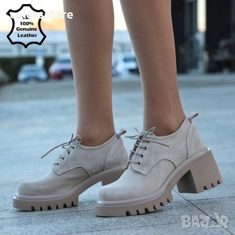 Обувки на ток - бежов ЕСТЕСТВЕН велур - 27702 , снимка 2 - Дамски ежедневни обувки - 51579005