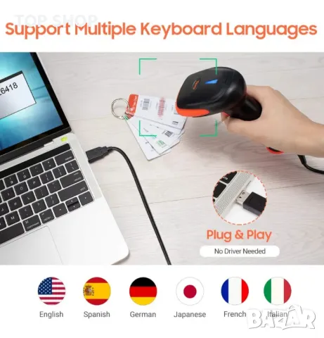 Tera 1D кабелен скенер за баркод, без лазер - безопасен за очите, сканиране с CCD екран Ръчен четец, снимка 6 - Друга електроника - 48933093