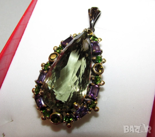 925 сребърно колие с зелен аметист празиолит 42 карата подходящо за подарък, снимка 3 - Колиета, медальони, синджири - 53782179