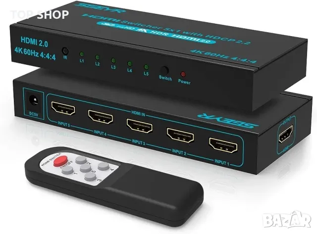 HDMI превключвател HDMI селекторен превключвател 5 порта HDR IR дистанционно 4K HDMI, снимка 6 - Друга електроника - 48747747