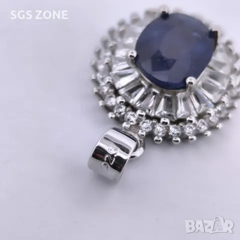 Сребърна Висулка със Сапфир, снимка 2 - Колиета, медальони, синджири - 49738745