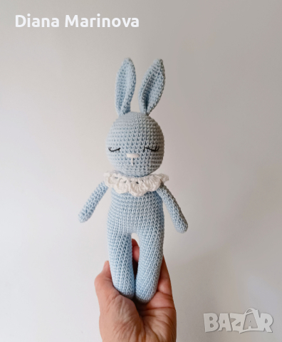 Детска играчка ръчна изработка, плетено зайче, дрънкалка и клипс за биберон, подарък за бебе, снимка 9 - Други - 41480447