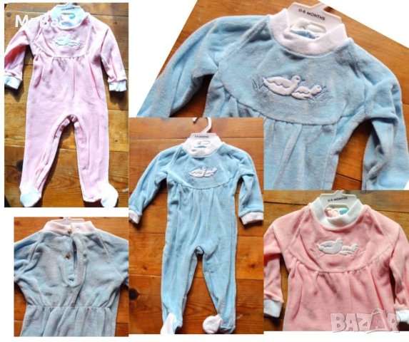 Английски бебешки ПЛЮШЕН РОМПЪР /6-12мес/, бродерия, розов и син