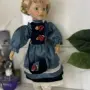 Порцеланова кукла като ново, винтидж сини сатенени дрехи, снимка 2