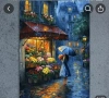 Романтична маслена картина на улица в дъждовна нощ - Стенно изкуство със сцена от цветарски магазин, снимка 2