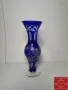 Ваза от оловен кобалтов кристал с ръчна гравировка, снимка 1