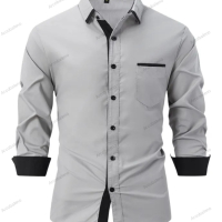 Мъжка бизнес вталена ежедневна риза с цветни блокове, Риза с дълъг ръкав, 8цвята , снимка 6 - Ризи - 44839754