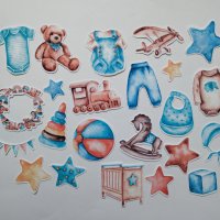 Дизайнерски скрапбук стикери Baby boy V019 - 23 бр /к-кт, снимка 1 - Други - 41709184